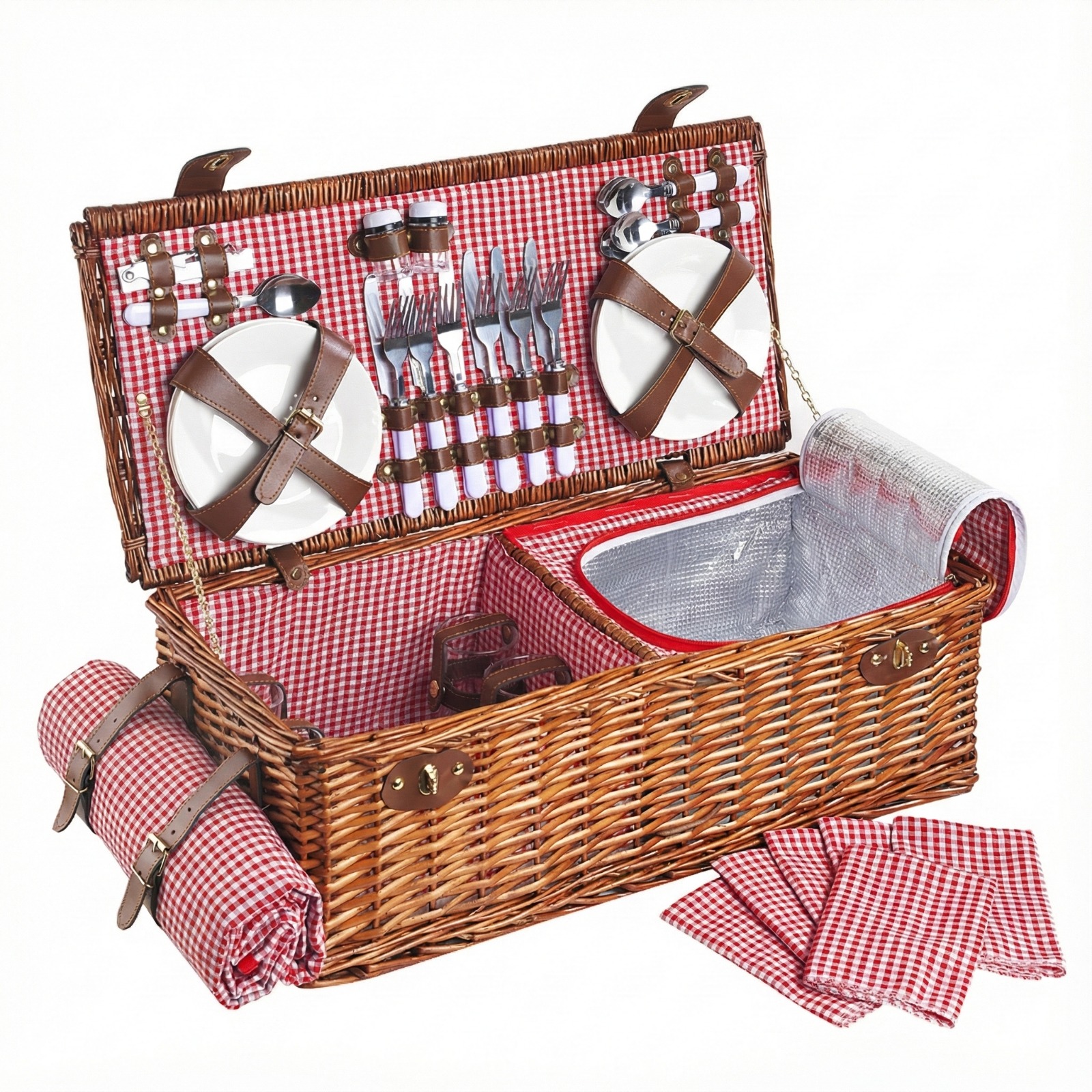 6 kişilik Kırmızı Pötikare Desenli Piknik Sepeti (NZ-27) - Görsel 2
