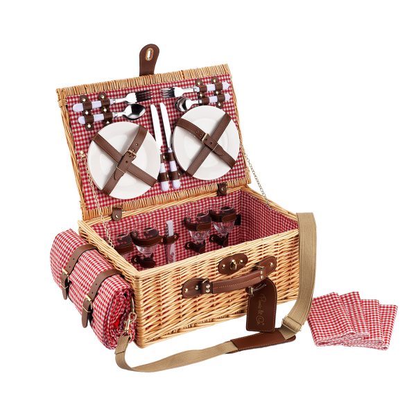 4 Kişilik Kırmızı Pötikare Desenli Piknik Sepeti (NZ-31)(Ön Sipariş)
