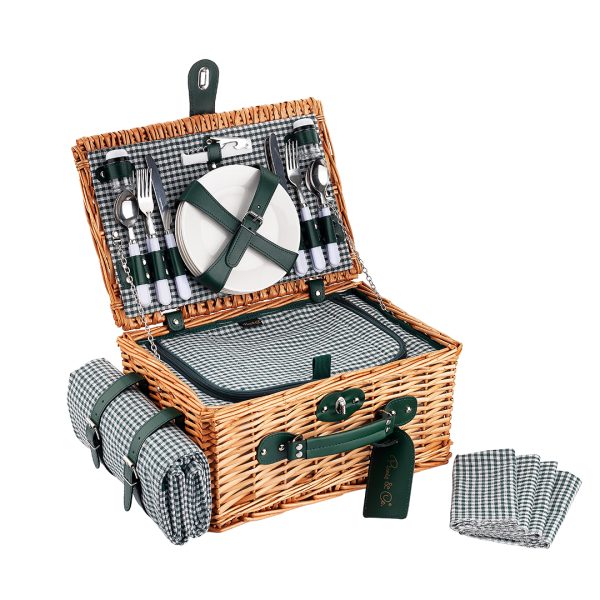 4 kişilik Yeşil Pötikare Desenli Piknik Sepeti (NZ-39) (Ön Sipariş)