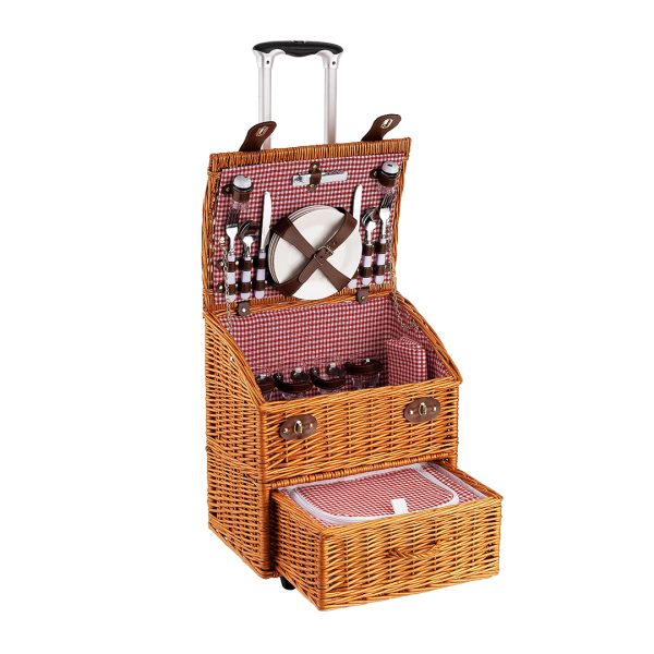 4 kişilik Tekerlekli Pötikare Desenli Piknik Sepeti (NZ-43) (Ön Sipariş)